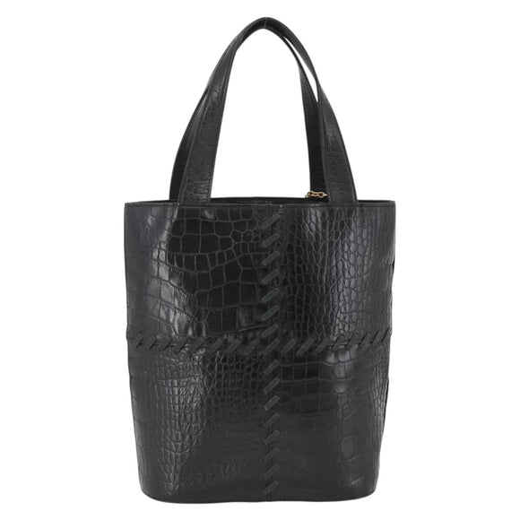 SAINT LAURENT Hand Bag Embossed leather Black Gold Auth BSZ274