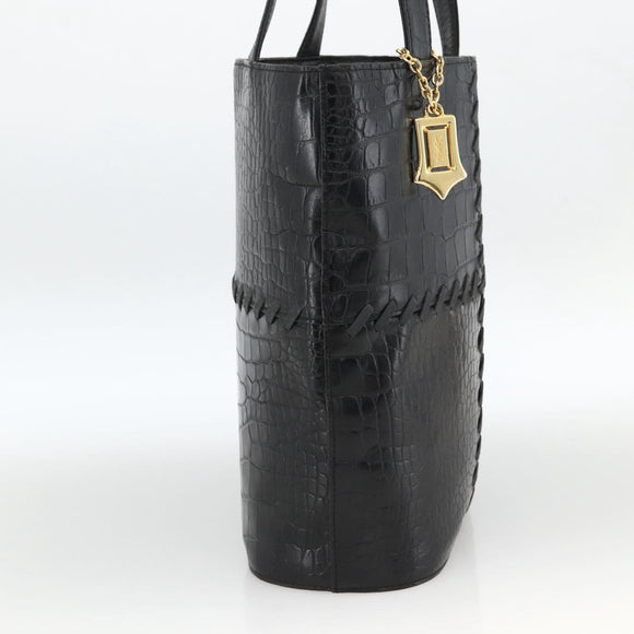SAINT LAURENT Hand Bag Embossed leather Black Gold Auth BSZ274