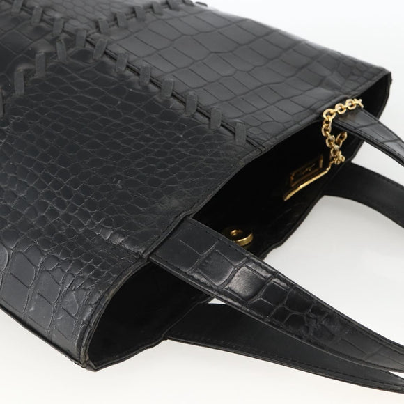 SAINT LAURENT Hand Bag Embossed leather Black Gold Auth BSZ274