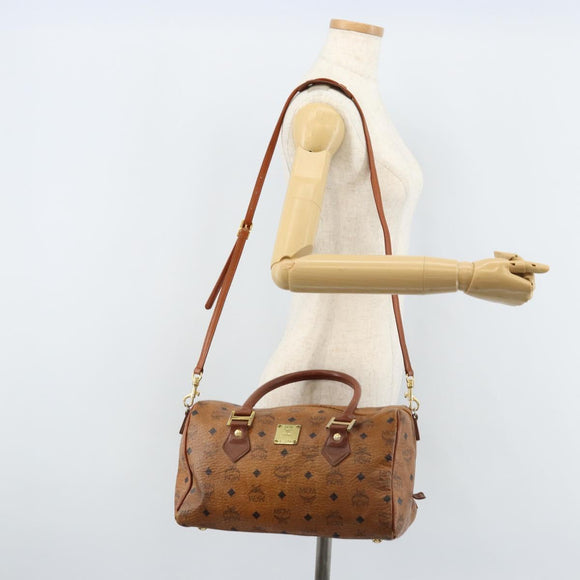 MCM Logogram Vicetos Hand Bag PVC Leather 2way Brown Gold Auth BSZ275