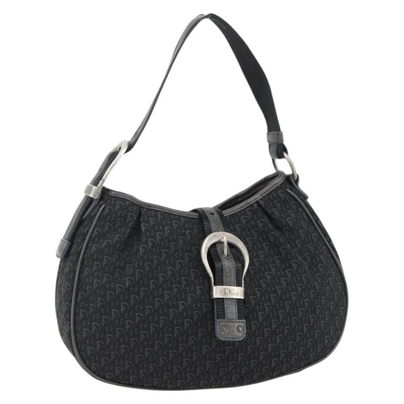Christian Dior Trotter Canvas Shoulder Bag Black Silver Auth BSZ280SAV