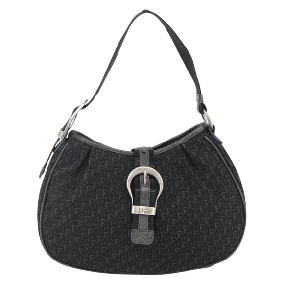Christian Dior Trotter Canvas Shoulder Bag Black Silver Auth BSZ280SAV