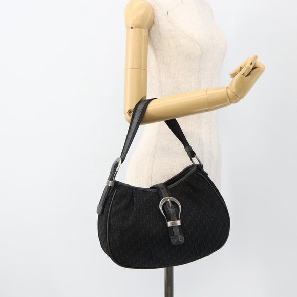 Christian Dior Trotter Canvas Shoulder Bag Black Silver Auth BSZ280SAV
