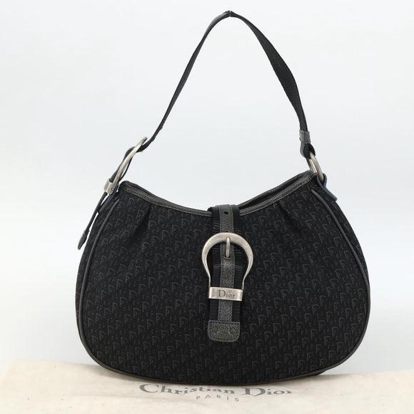 Christian Dior Trotter Canvas Shoulder Bag Black Silver Auth BSZ280SAV
