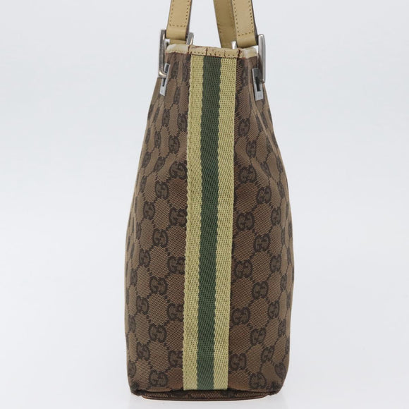 GUCCI GG Canvas Sherry Line Tote Bag Brown Silver 31244 Auth BSZ281