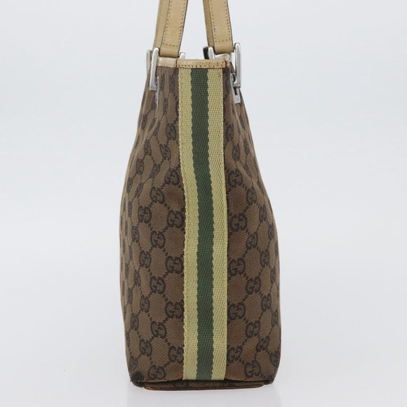 GUCCI GG Canvas Sherry Line Tote Bag Brown Silver 31244 Auth BSZ281
