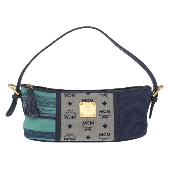 MCM Vicetos Logogram Shoulder Bag Canvas Blue Gold Auth BSZ289