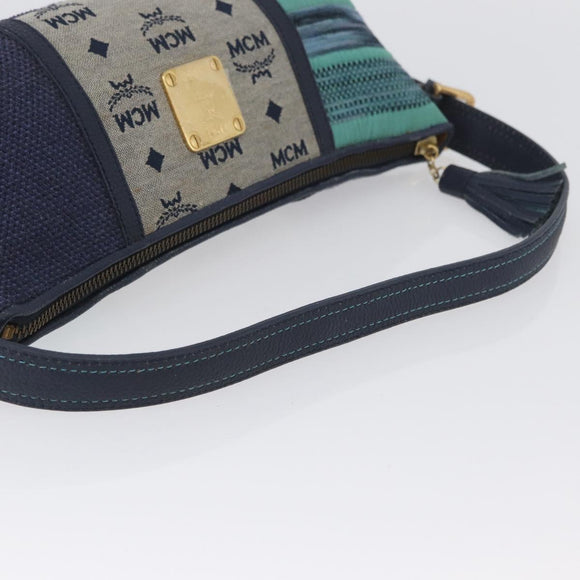 MCM Vicetos Logogram Shoulder Bag Canvas Blue Gold Auth BSZ289