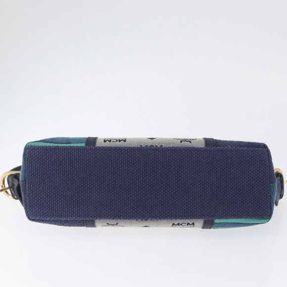 MCM Vicetos Logogram Shoulder Bag Canvas Blue Gold Auth BSZ289
