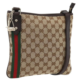 GUCCI GG Canvas Web Sherry Line Shoulder Bag Beige Gold 144388 Auth BSZ299V