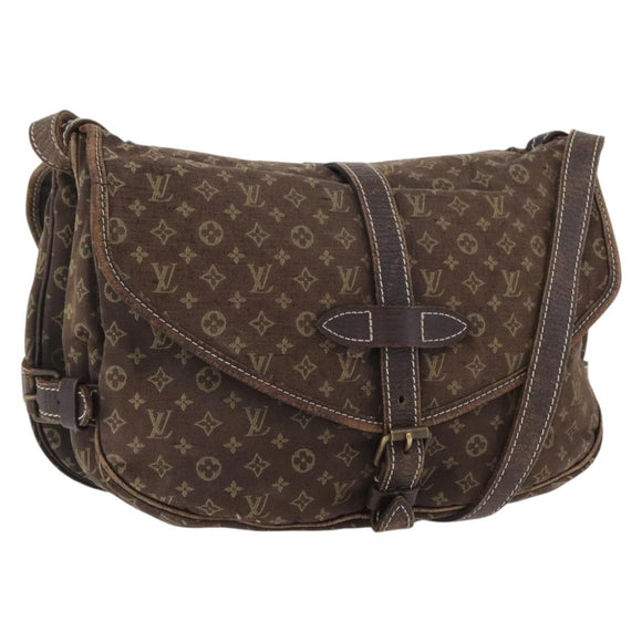LOUIS VUITTON Monogram Mini Lin SaumurPM Shoulder Bag Brown M95227 Auth BSZ306