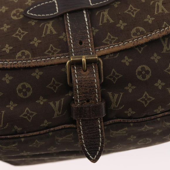 LOUIS VUITTON Monogram Mini Lin SaumurPM Shoulder Bag Brown M95227 Auth BSZ306