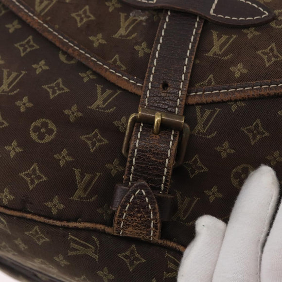 LOUIS VUITTON Monogram Mini Lin SaumurPM Shoulder Bag Brown M95227 Auth BSZ306
