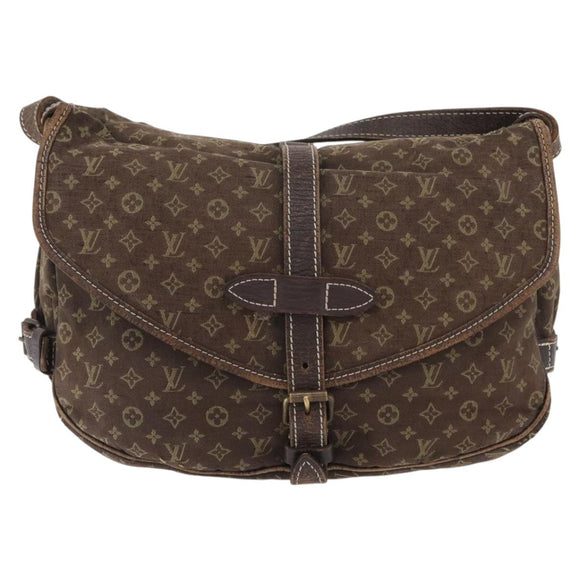LOUIS VUITTON Monogram Mini Lin SaumurPM Shoulder Bag Brown M95227 Auth BSZ306
