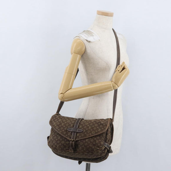 LOUIS VUITTON Monogram Mini Lin SaumurPM Shoulder Bag Brown M95227 Auth BSZ306