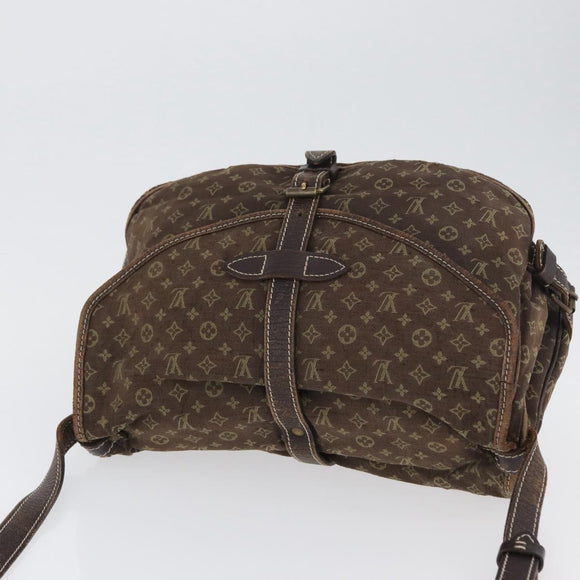 LOUIS VUITTON Monogram Mini Lin SaumurPM Shoulder Bag Brown M95227 Auth BSZ306