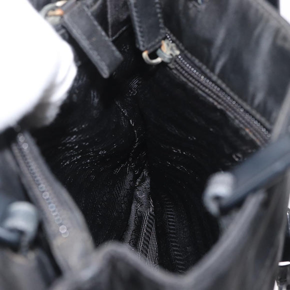 PRADA Tote Bag Nylon Black Silver Auth BSZ307