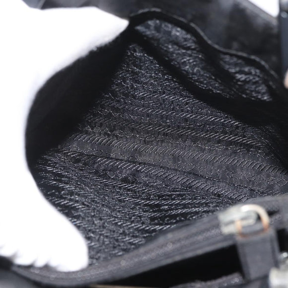 PRADA Tote Bag Nylon Black Silver Auth BSZ307