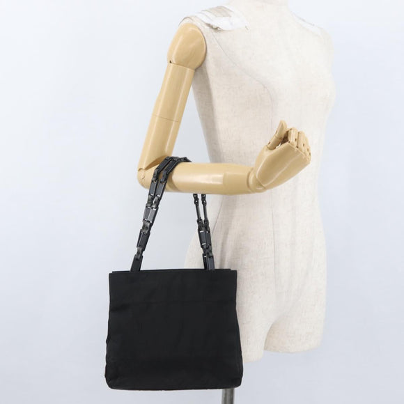 PRADA Tote Bag Nylon Black Silver Auth BSZ307