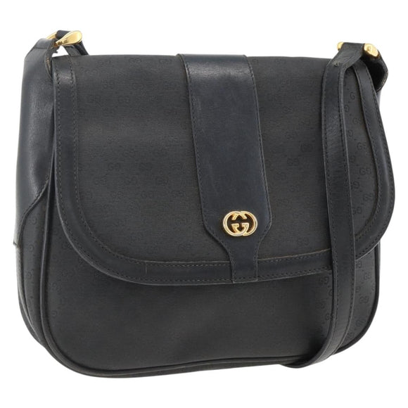 GUCCI Micro GG Supreme Schoudertas PVC Zwart Goud Auth BSZ310
