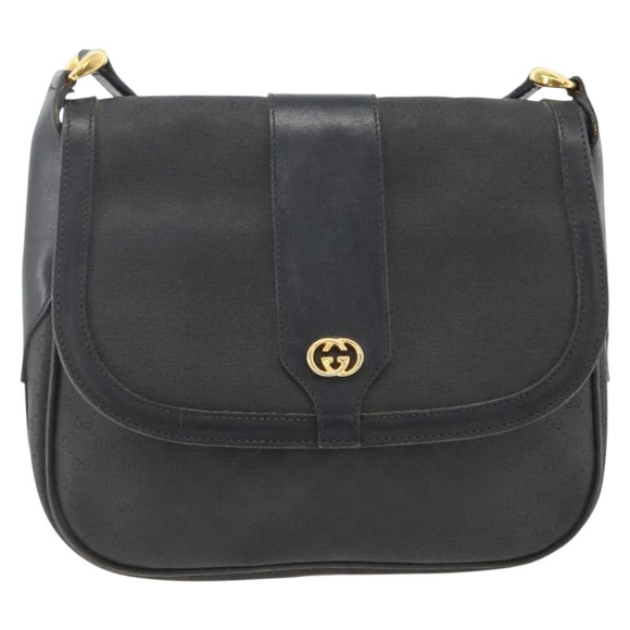 GUCCI Micro GG Supreme Schoudertas PVC Zwart Goud Auth BSZ310