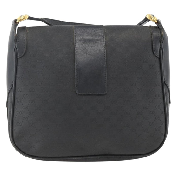GUCCI Micro GG Supreme Schoudertas PVC Zwart Goud Auth BSZ310