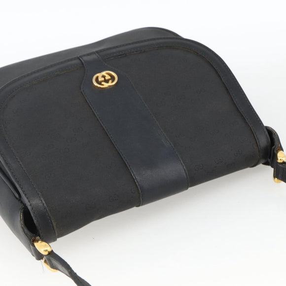 GUCCI Micro GG Supreme Schoudertas PVC Zwart Goud Auth BSZ310