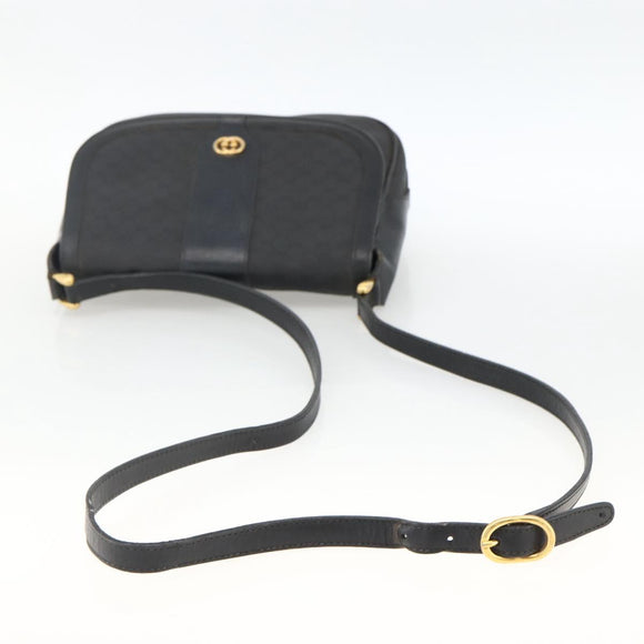 GUCCI Micro GG Supreme Schoudertas PVC Zwart Goud Auth BSZ310