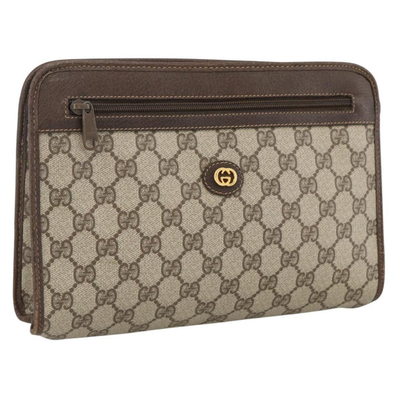 GUCCI GG Supreme Clutch Bag PVC Beige Gold 97 01 037 Auth BSZ311