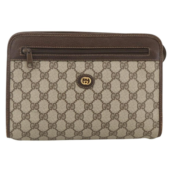 GUCCI GG Supreme Clutch Bag PVC Beige Gold 97 01 037 Auth BSZ311