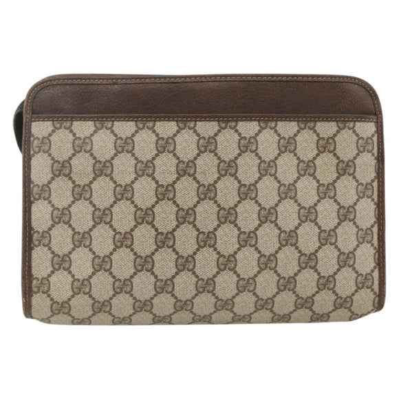 GUCCI GG Supreme Clutch Bag PVC Beige Gold 97 01 037 Auth BSZ311