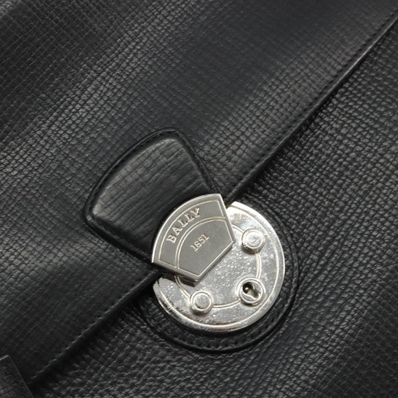 BALLY Business Bag Leather Black Silver Auth BSZ315