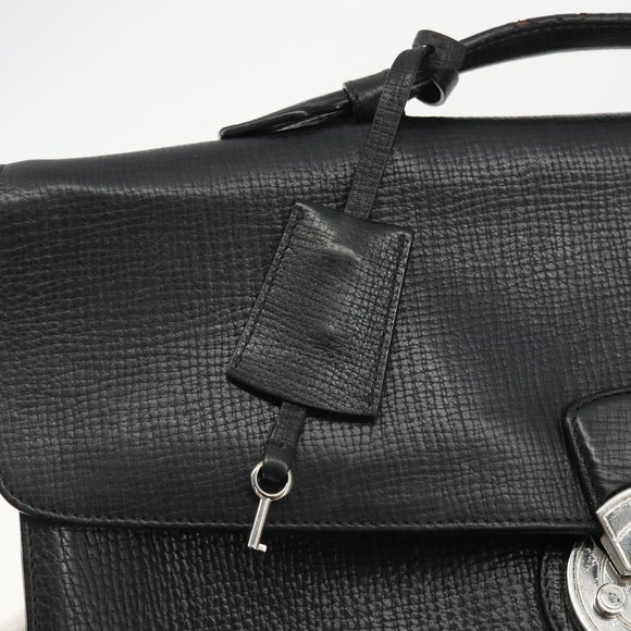 BALLY Business Bag Leather Black Silver Auth BSZ315