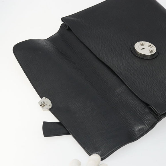 BALLY Business Bag Leather Black Silver Auth BSZ315