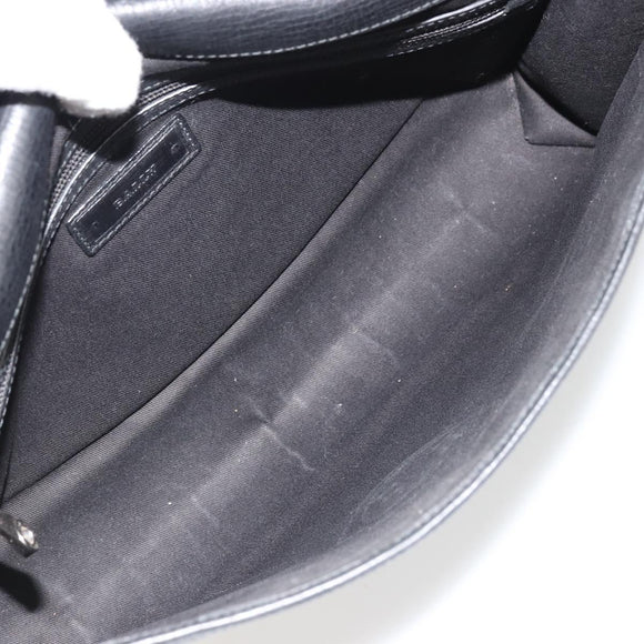 BALLY Business Bag Leather Black Silver Auth BSZ315