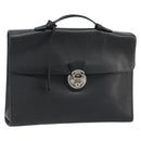 BALLY Business Bag Leather Black Silver Auth BSZ315-1