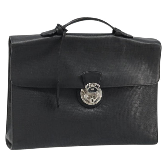 BALLY Business Bag Leather Black Silver Auth BSZ315