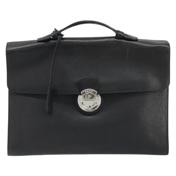 BALLY Business Bag Leather Black Silver Auth BSZ315