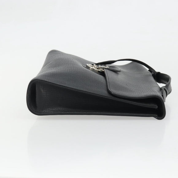 BALLY Business Bag Leather Black Silver Auth BSZ315