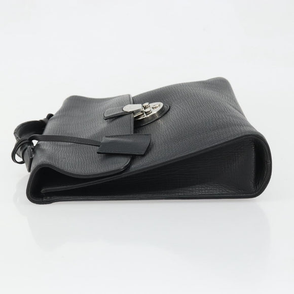 BALLY Business Bag Leather Black Silver Auth BSZ315