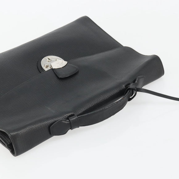 BALLY Business Bag Leather Black Silver Auth BSZ315