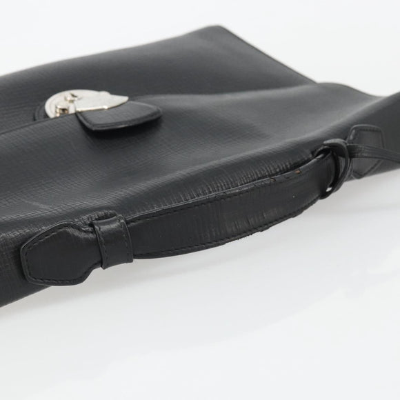 BALLY Business Bag Leather Black Silver Auth BSZ315