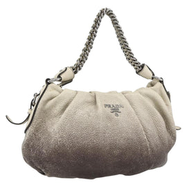 PRADA Chain Hand Bag Leather White Silver Auth BSZ318V