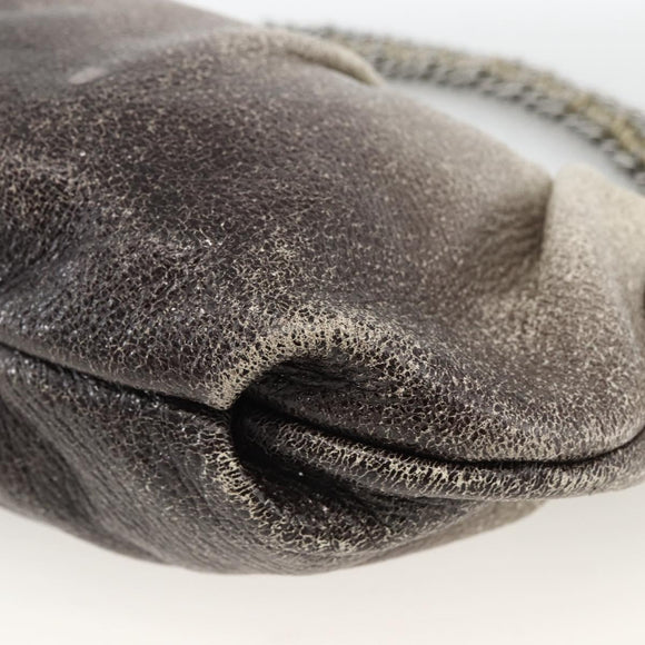 PRADA Chain Hand Bag Leather White Silver Auth BSZ318V