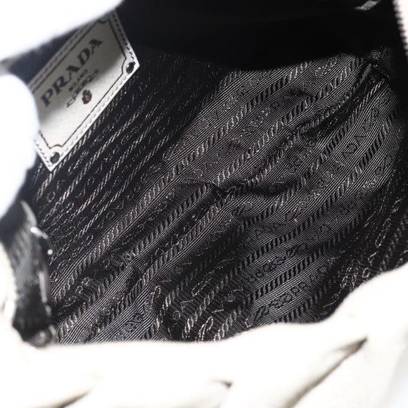 PRADA Chain Hand Bag Leather White Silver Auth BSZ318V