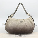PRADA Chain Hand Bag Leather White Silver Auth BSZ318V-12