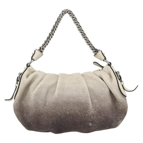 PRADA Chain Hand Bag Leather White Silver Auth BSZ318V