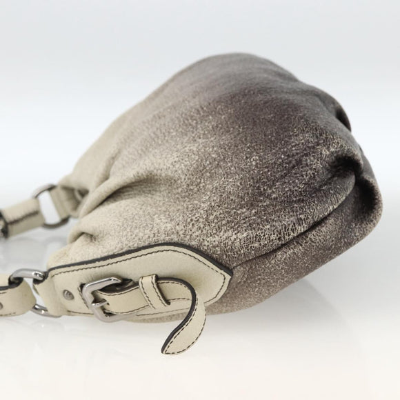 PRADA Chain Hand Bag Leather White Silver Auth BSZ318V