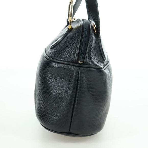 Christian Dior Hand Bag Leather Black Gold Auth BSZ319A
