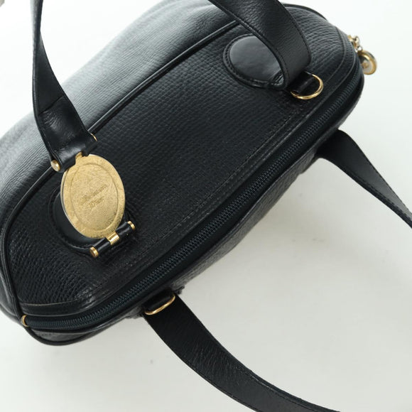 Christian Dior Hand Bag Leather Black Gold Auth BSZ319A